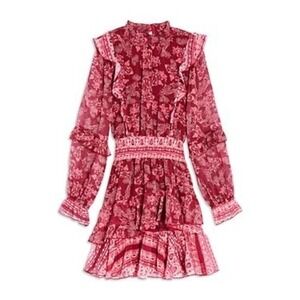 Aqua Girl Dark Pink Paisley Ruffled Dress Size M 9/10